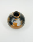 1950s HAND PAINTED BROWN POTTERY POSY VASE