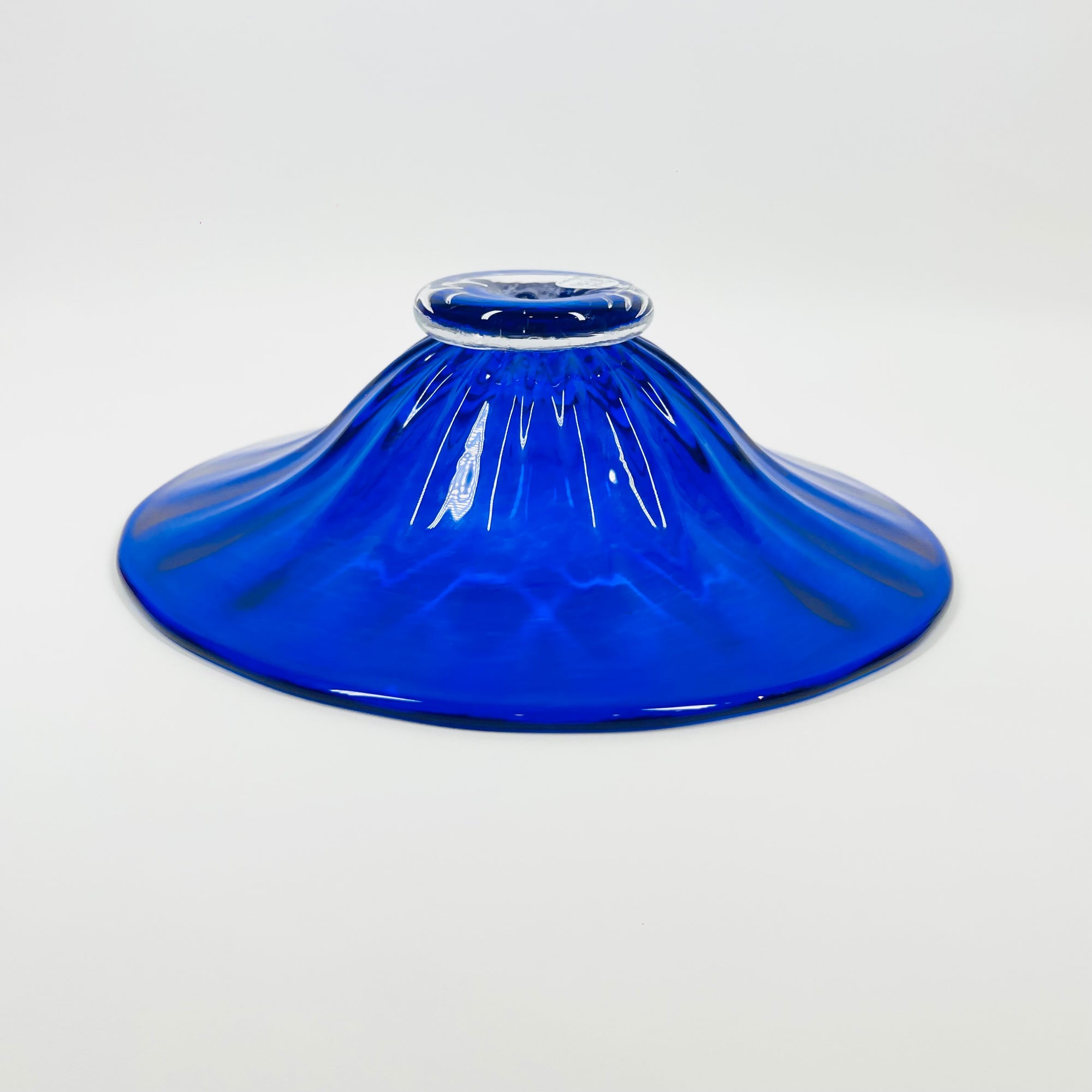 1980s MOUTH BLOWN COBALT BLUE SPATTER GLASS COMPORT/BOWL