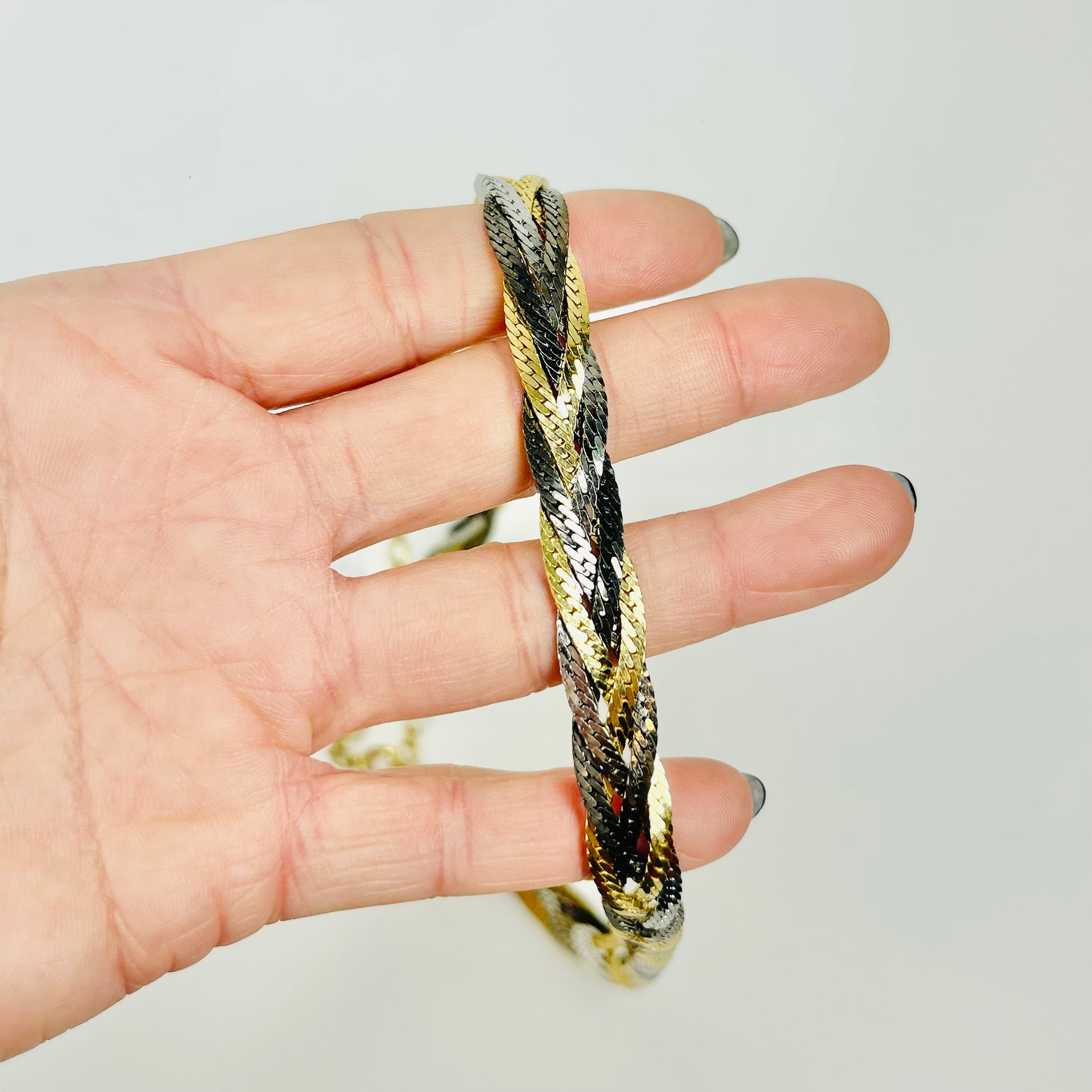 1980s TRI-TONE MESH BRAIDED ROPE CHAIN NECKLACE