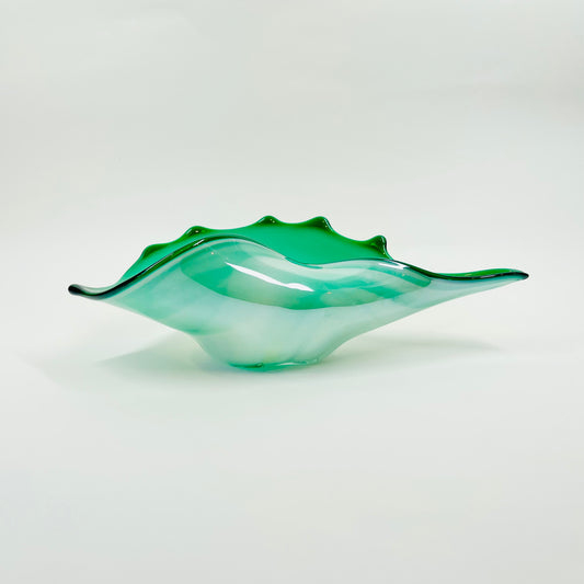 1950s MURANO FOLDED IRIDESCENT EMERALD GREEN SHELL BOWL