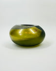 1980s MURANO GREEN SATIN GLASS SQUAT VASE WITH SILVER GOLD AVENTURINE