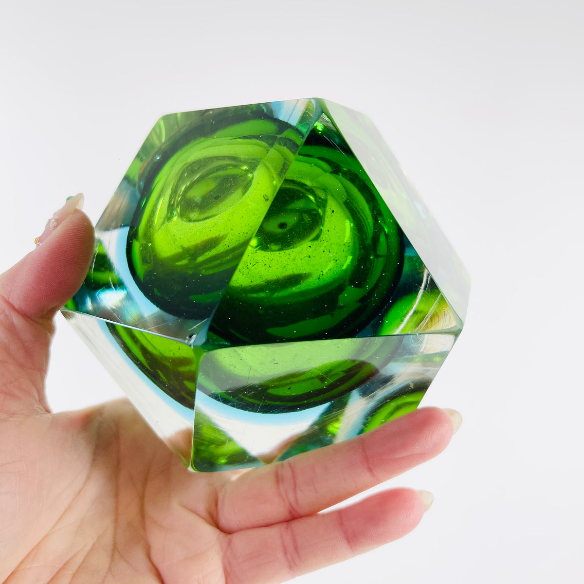 1940s GREEN BLUE MURANO SOMMERSO FACETED GLASS LIGHTER BOX