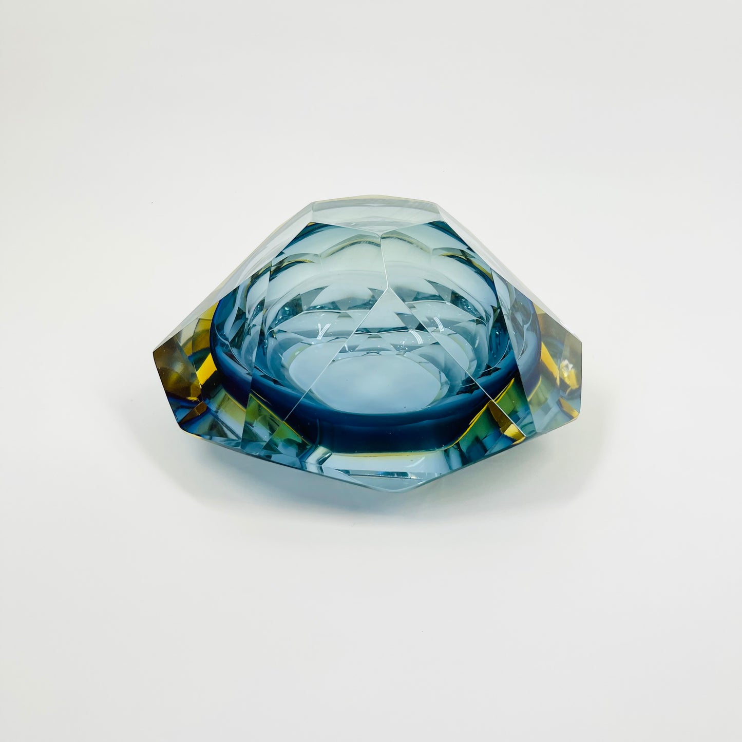 1950s FACETED MURANO TRI-COLOUR BLUE GEODE BOWL/ASHTRAY