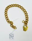 ANTIQUE WIDE CURB LINKS HEART LOCKET GOLD FILLED BRACELET