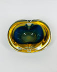 1950s COBALT BLUE TEAL AMBER MURANO SOMMERSO GLASS PINCHED BOWL/ASHTRAY