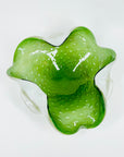 1950s CASED GREEN MURANO GLASS RUFFLE BOWL WITH AVENTURRINE & CONTROLLED BUBBLES