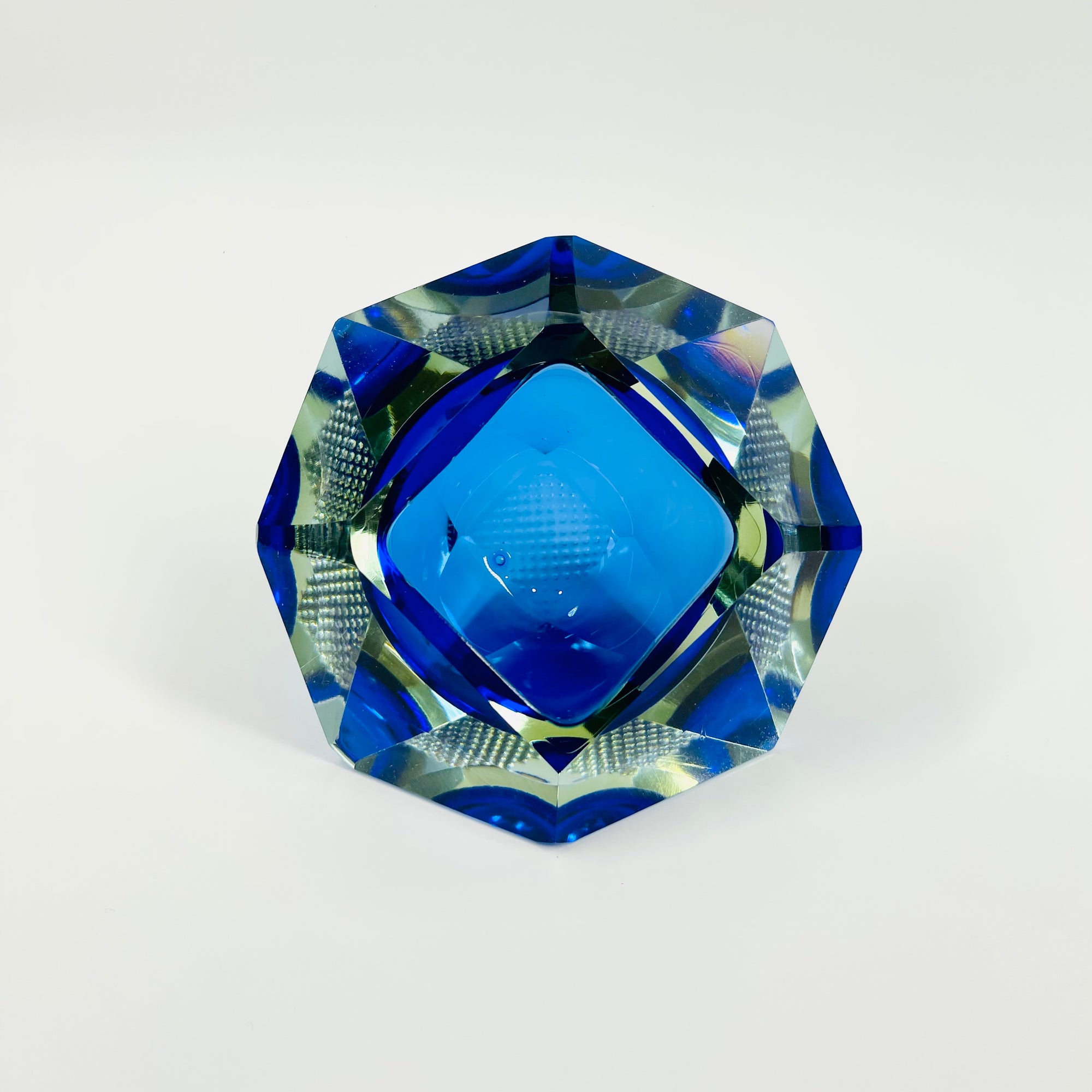 1970s FACETED MURANO COBALT BLUE GOLD GEODE BOWL