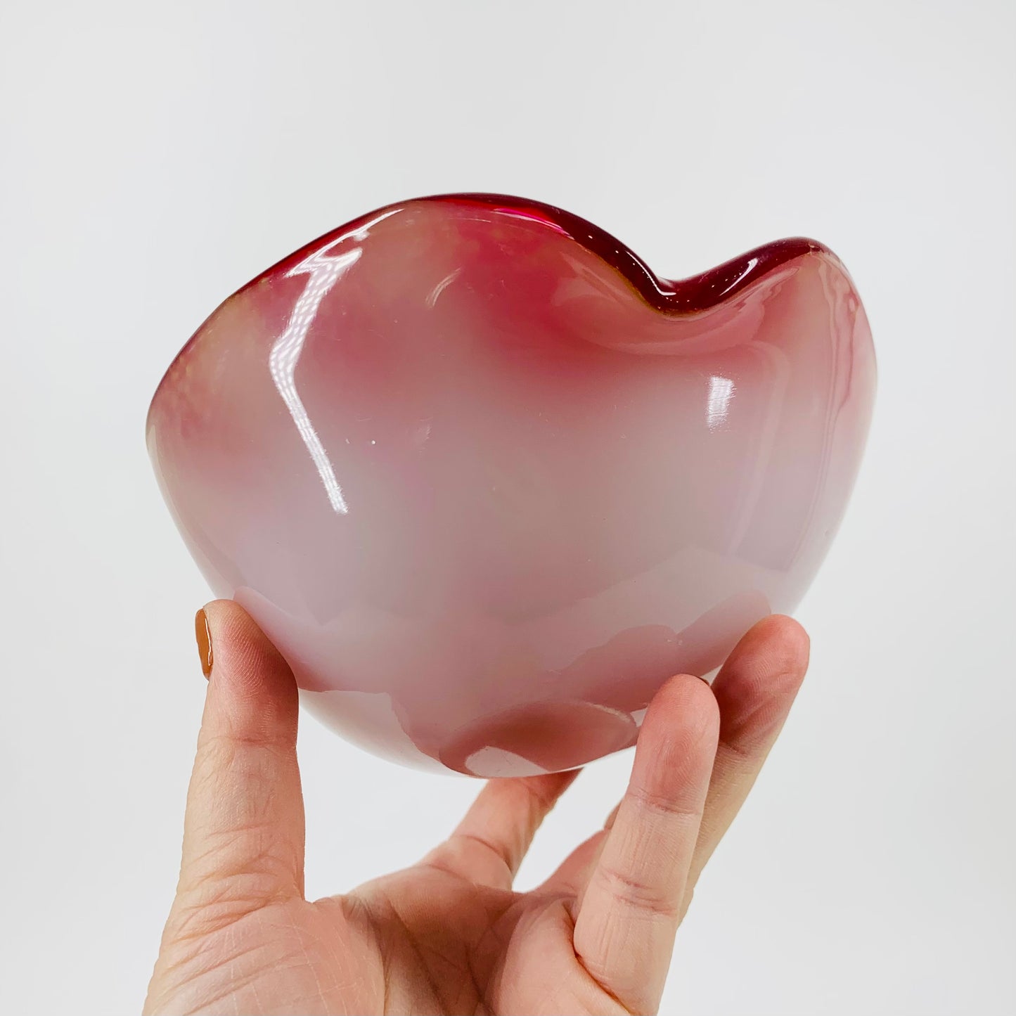 1950s MURANO CASED RED PINCHED BOWL