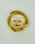 1994 CHANEL CC LOGO MARK PEARL TWIST ROPE HALO BROOCH
