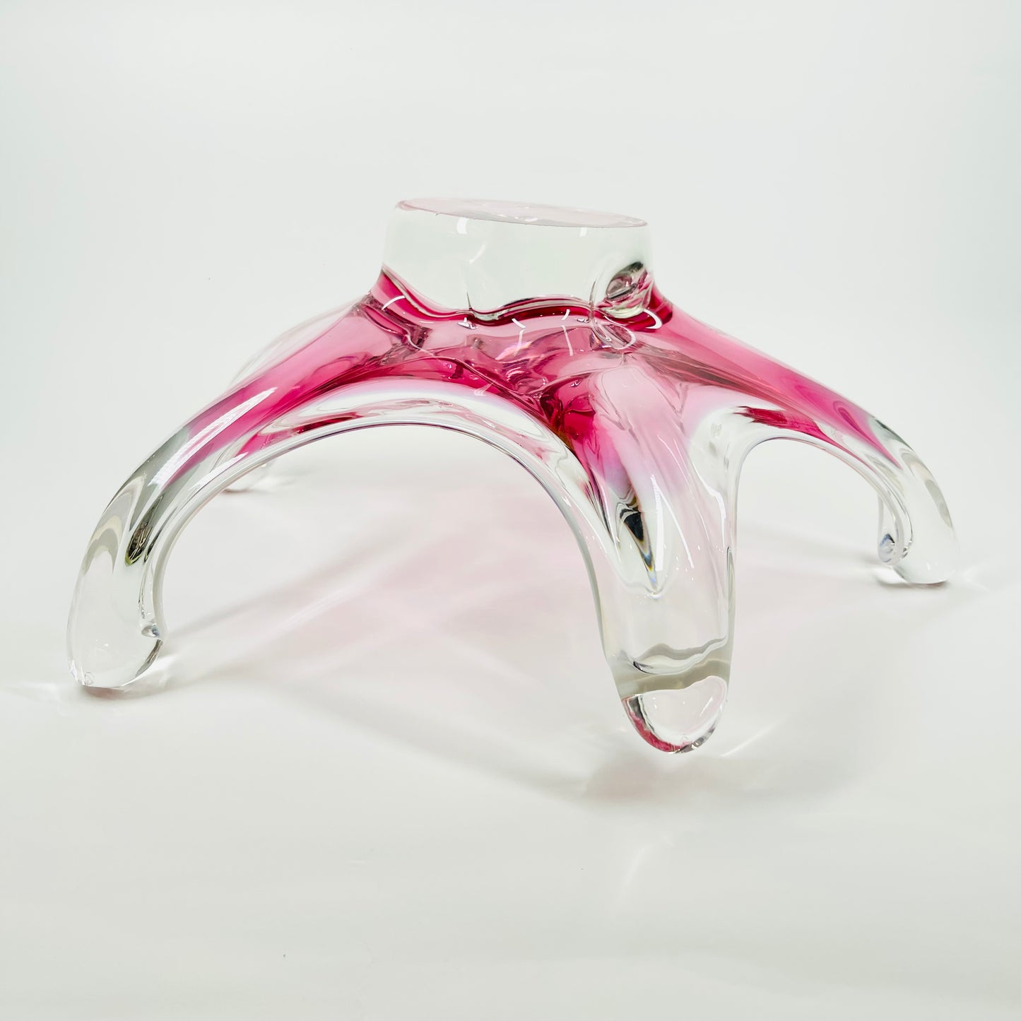 1950s LARGE CZECH SKRDLOVICE PINK SOMMERSO GLASS STARFRUIT BOWL