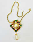 1994 RUNWAY CHANEL GRIPOIX TUTTI FRUITTI GLASS PEARL MUGHAL STYLE BROOCH