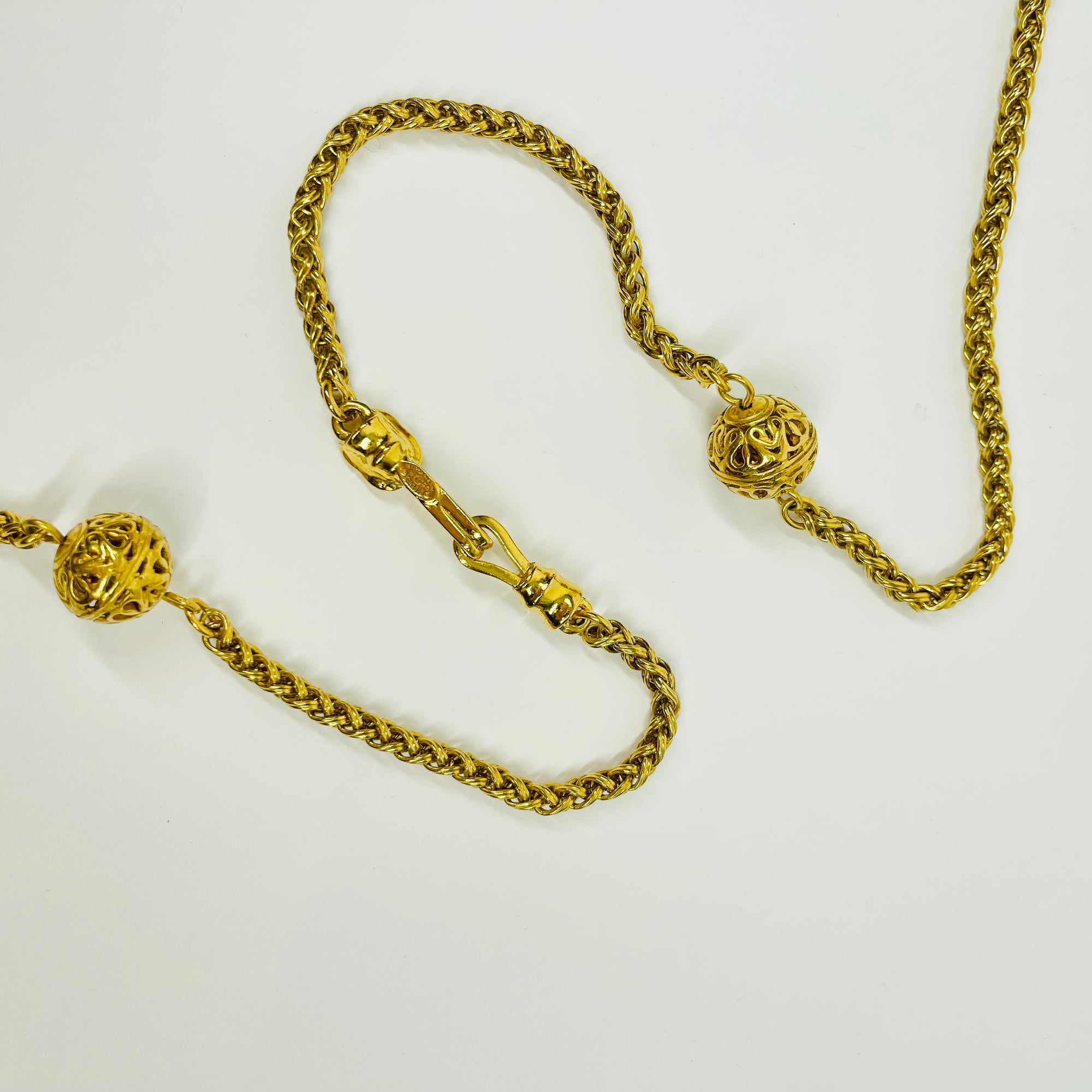 1998 CHANEL CC ARABESQUE FILIGREE BALLS &amp; CHAIN FANCY LINKS NECKLACE/BELT