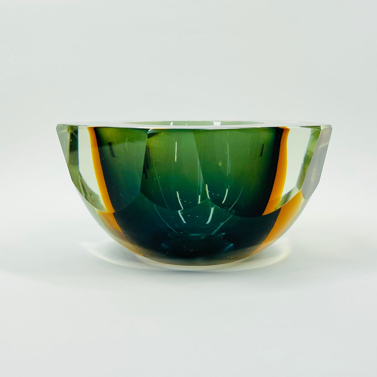 1950s BLUE TEAL GOLD MURANO SOMMERSO FACETED GLASS BOWL