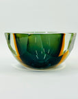 1950s BLUE TEAL GOLD MURANO SOMMERSO FACETED GLASS BOWL