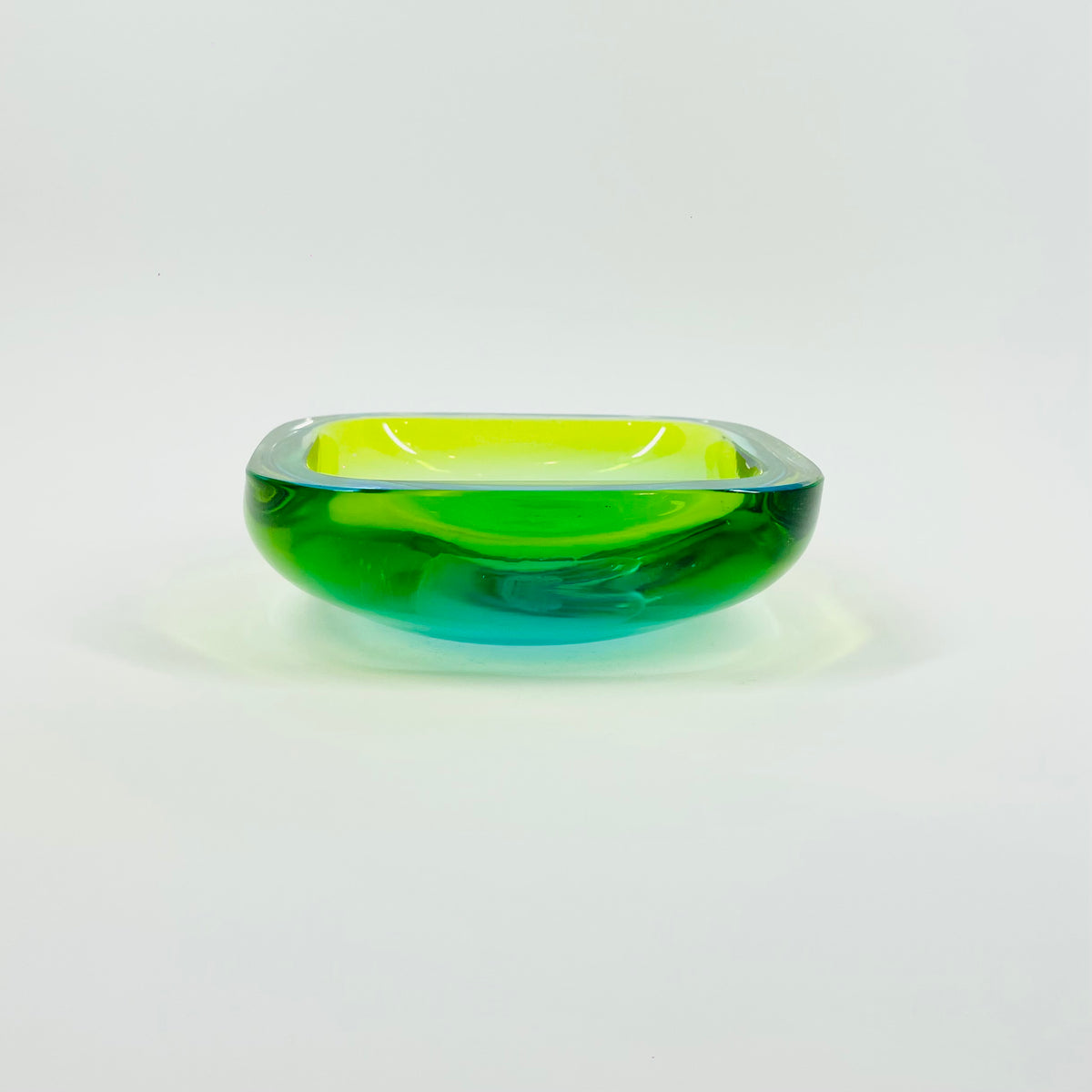 1960s GREEN BLUE PEACOCK HARLEQUIN SOMMERSO FACETED GEODE GLASS BOWL
