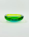 1960s GREEN BLUE PEACOCK HARLEQUIN SOMMERSO FACETED GEODE GLASS BOWL