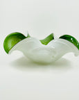 1950s CASED GREEN MURANO GLASS RUFFLE BOWL WITH AVENTURRINE & CONTROLLED BUBBLES