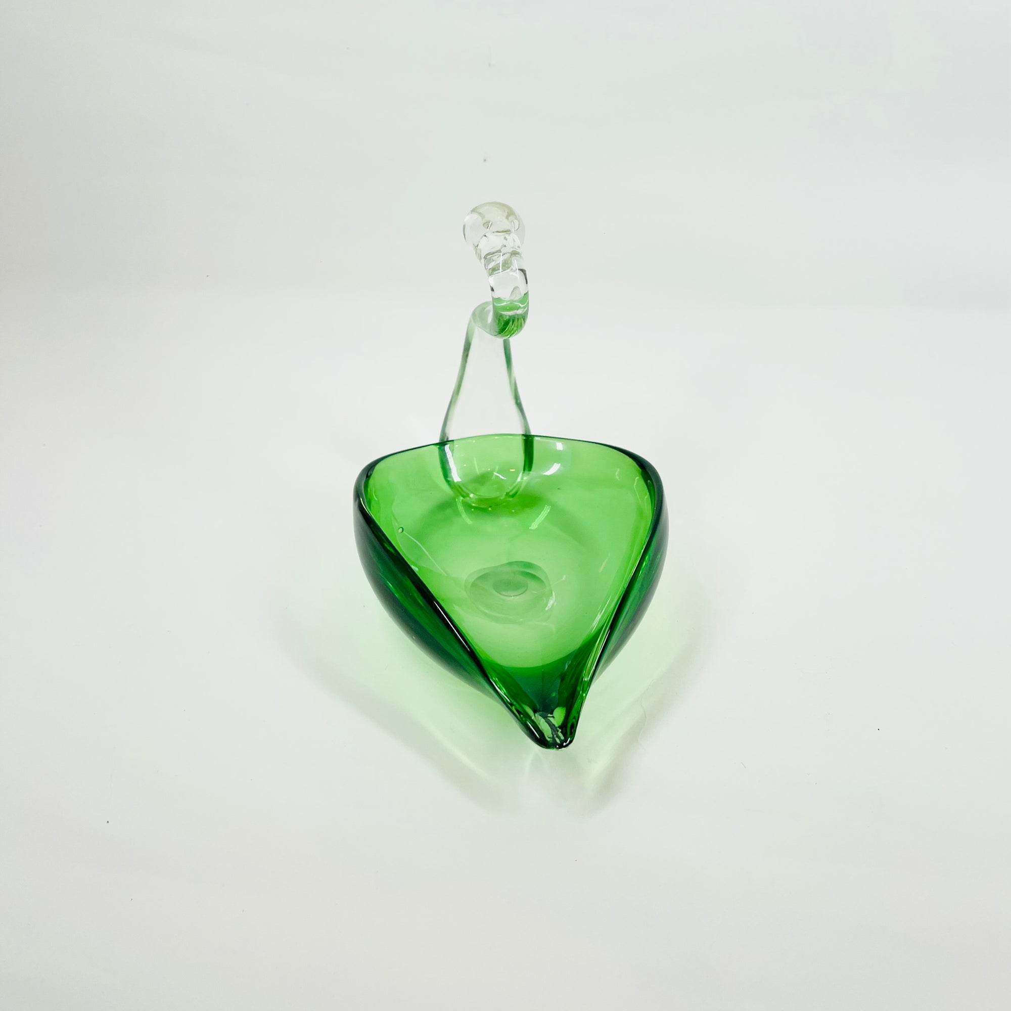1970s OTK JAPAN GREEN GLASS SWAN BOWL/ASHTRAY