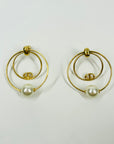 VINTAGE CHRISTIAN DIOR DOUBLE PEARL HOOPS PIERCED EARRINGS