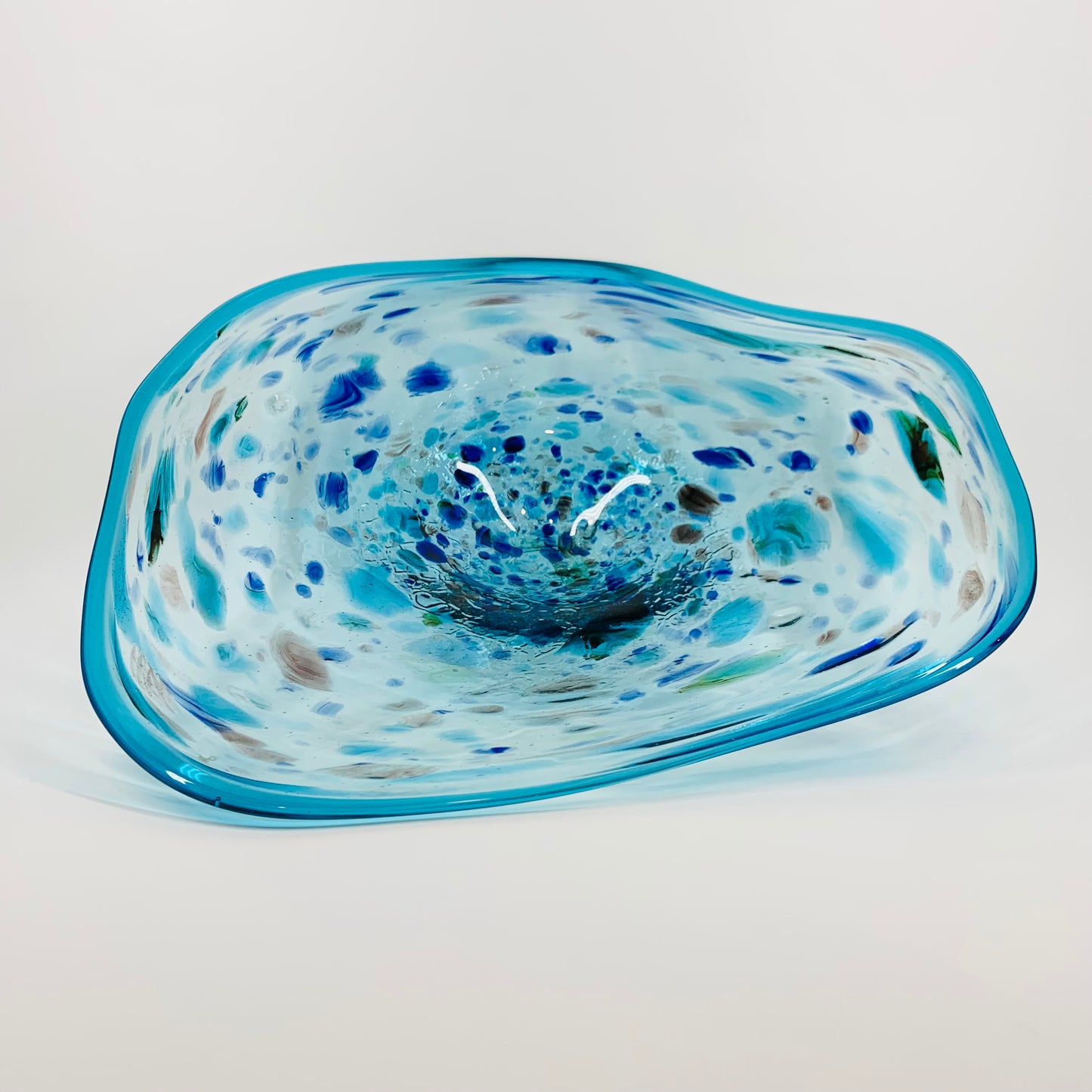 1990s MOUTH BLOWN BLUE ART GLASS SPATTER BOWL