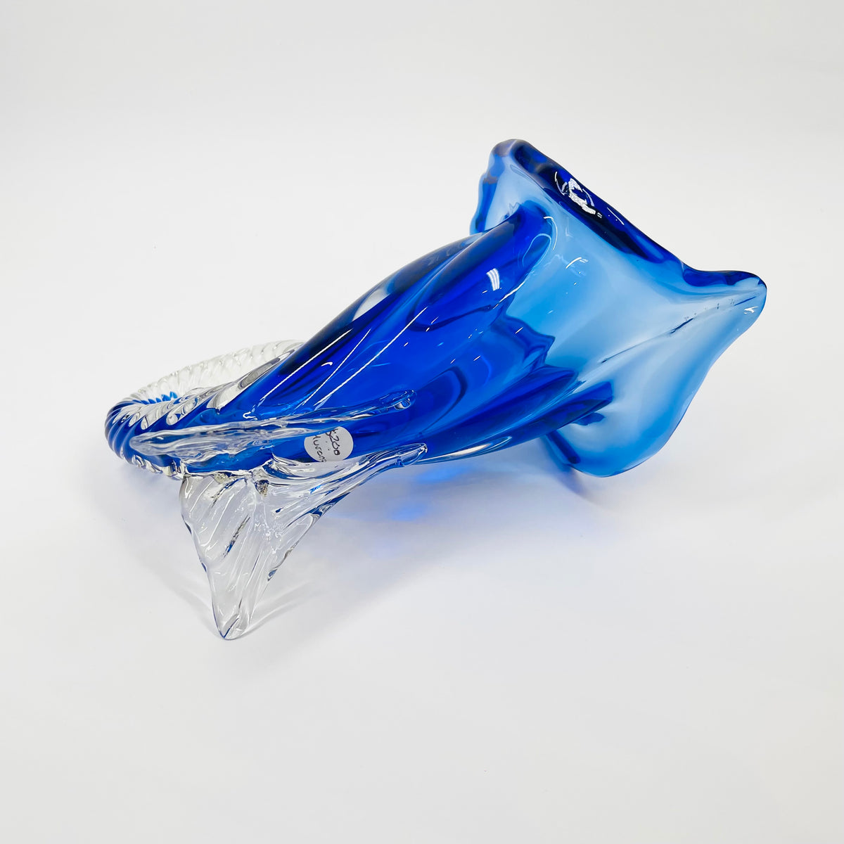 1970s MURANO COBALT BLUE SOMMERSO GLASS CORNUCOPIA VASE