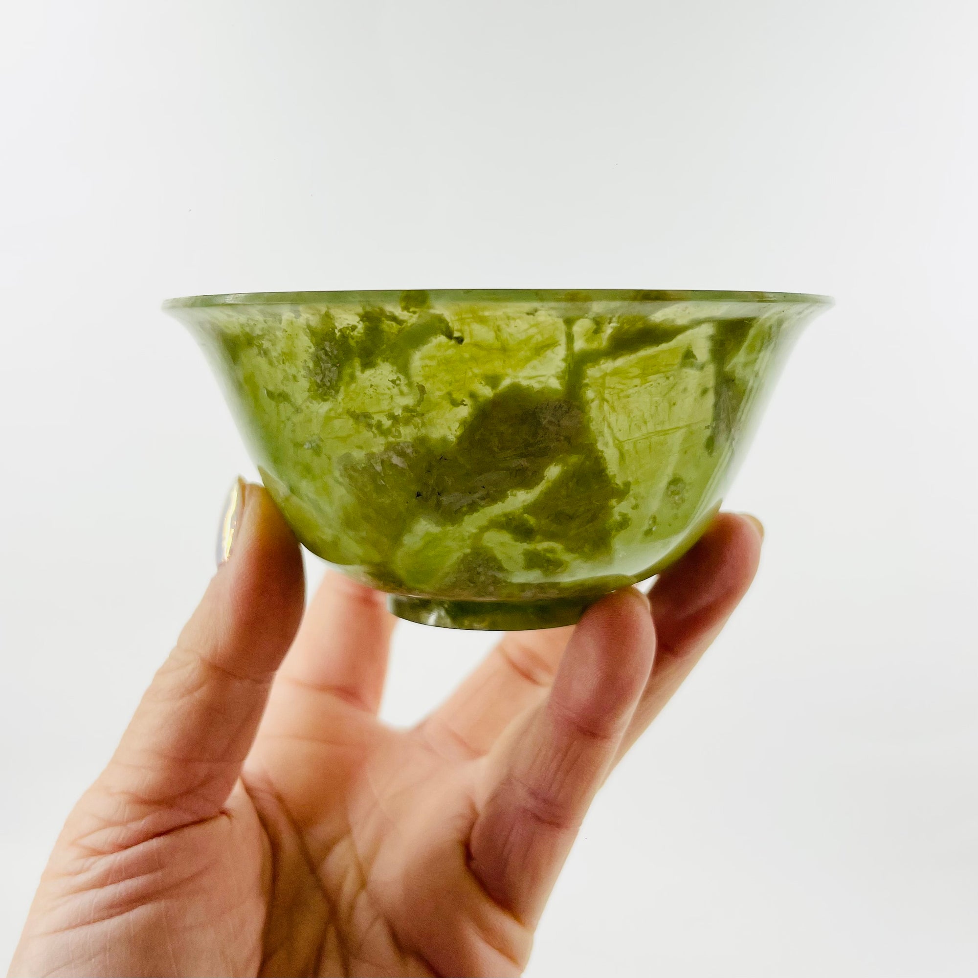 ANTIQUE GREEN JADE STONE CEREMONIAL BOWL