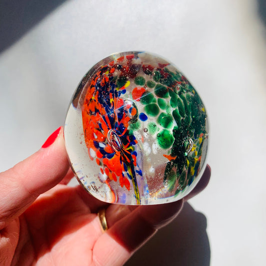 MCM MULTI SPATTER ART GLASS PAPERWEIGHT