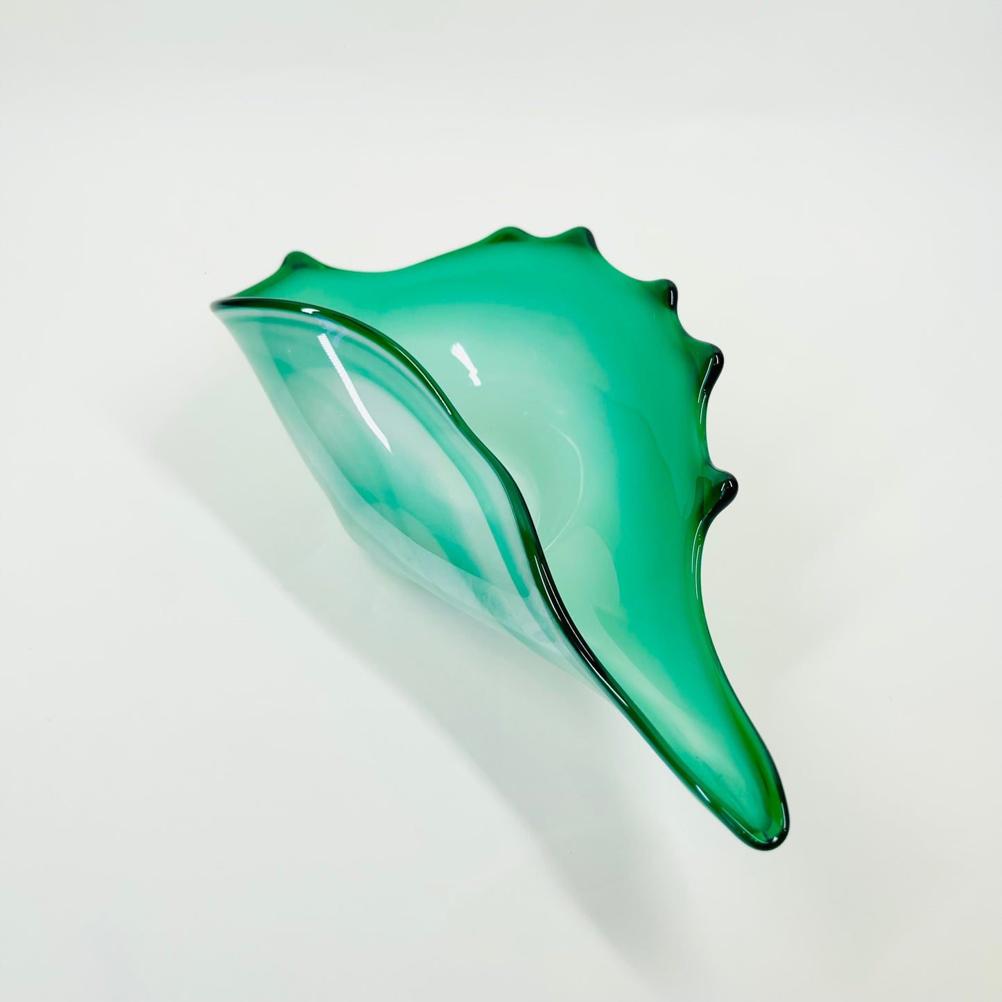 1950s MURANO FOLDED IRIDESCENT EMERALD GREEN SHELL BOWL