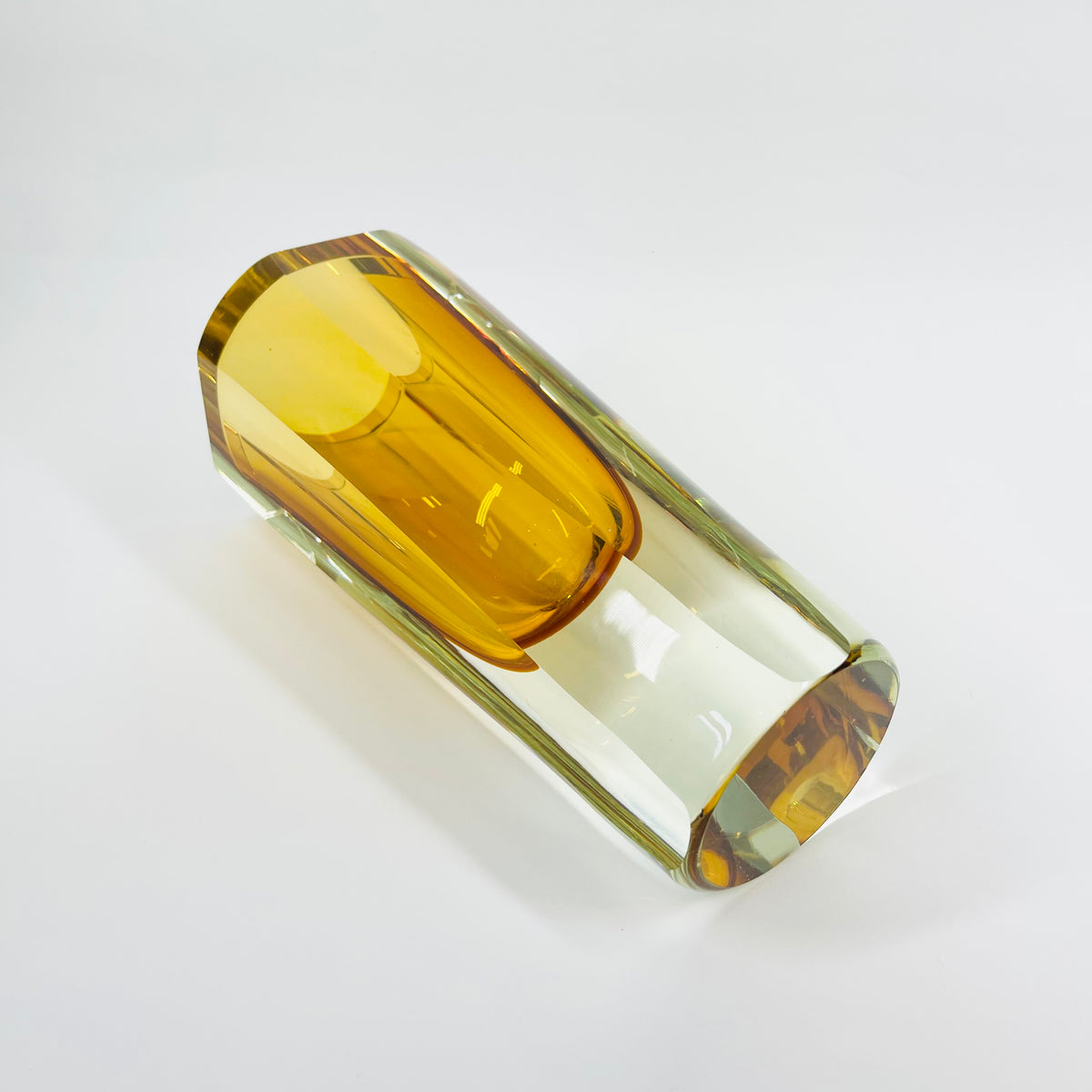XL 1960s GOLD AMBER MURANO SOMMERSO FACETED GLASS BLOCK VASE