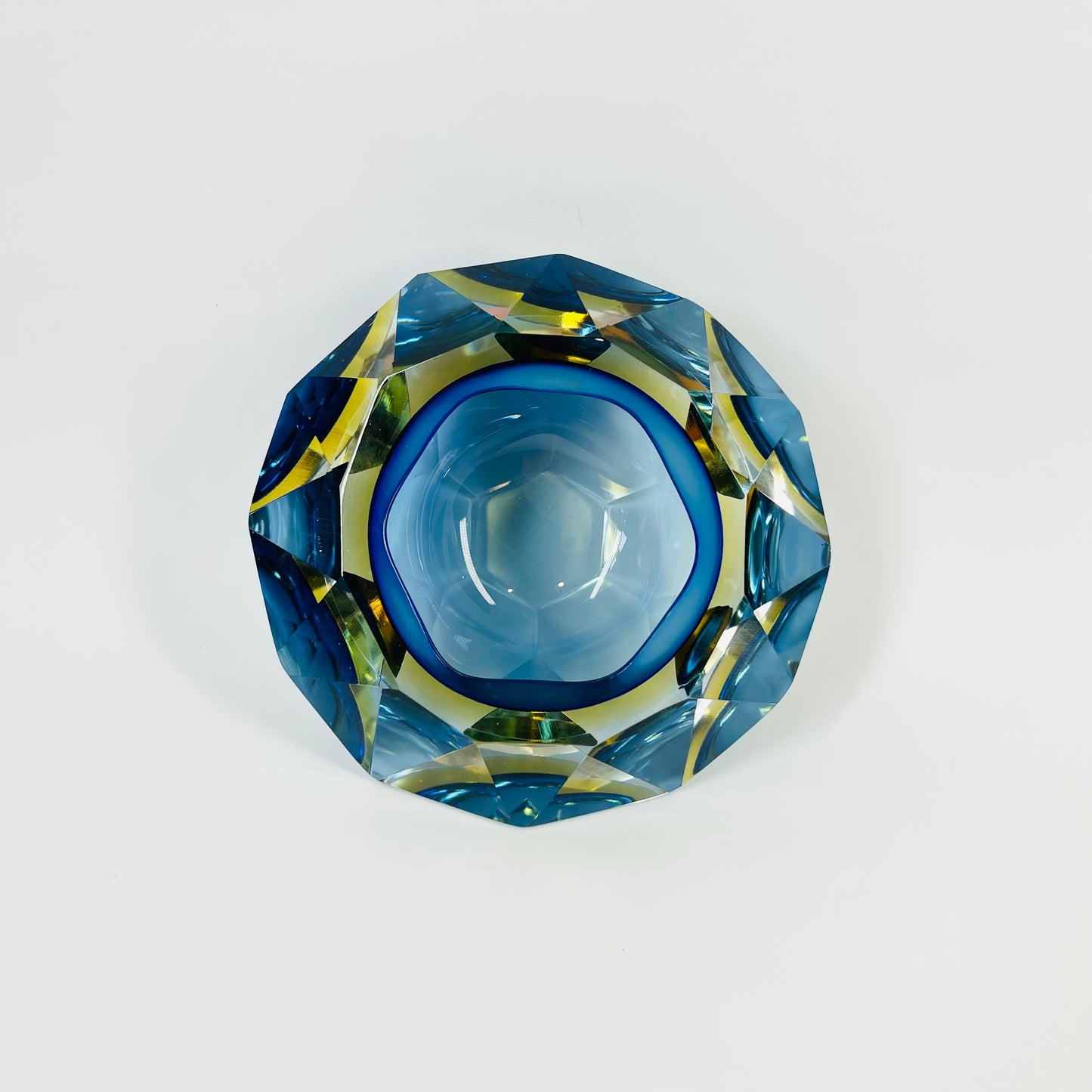 1950s FACETED MURANO TRI-COLOUR BLUE GEODE BOWL/ASHTRAY