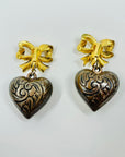 1980s STATEMENT PEARL BOW HEART DROP CLIP ON EARRINGS