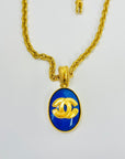 1995 CHANEL CC LOGO MUGHAL STYLE LAPIS AZULI MEDALLION PENDANT NECKLACE