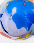 1986 SIGNED HAND MADE HARLEQUIN CAMEO COBALT BLUE BASE SPATTER ART GLASS XL BOWL BY JOHN MACPHERSON