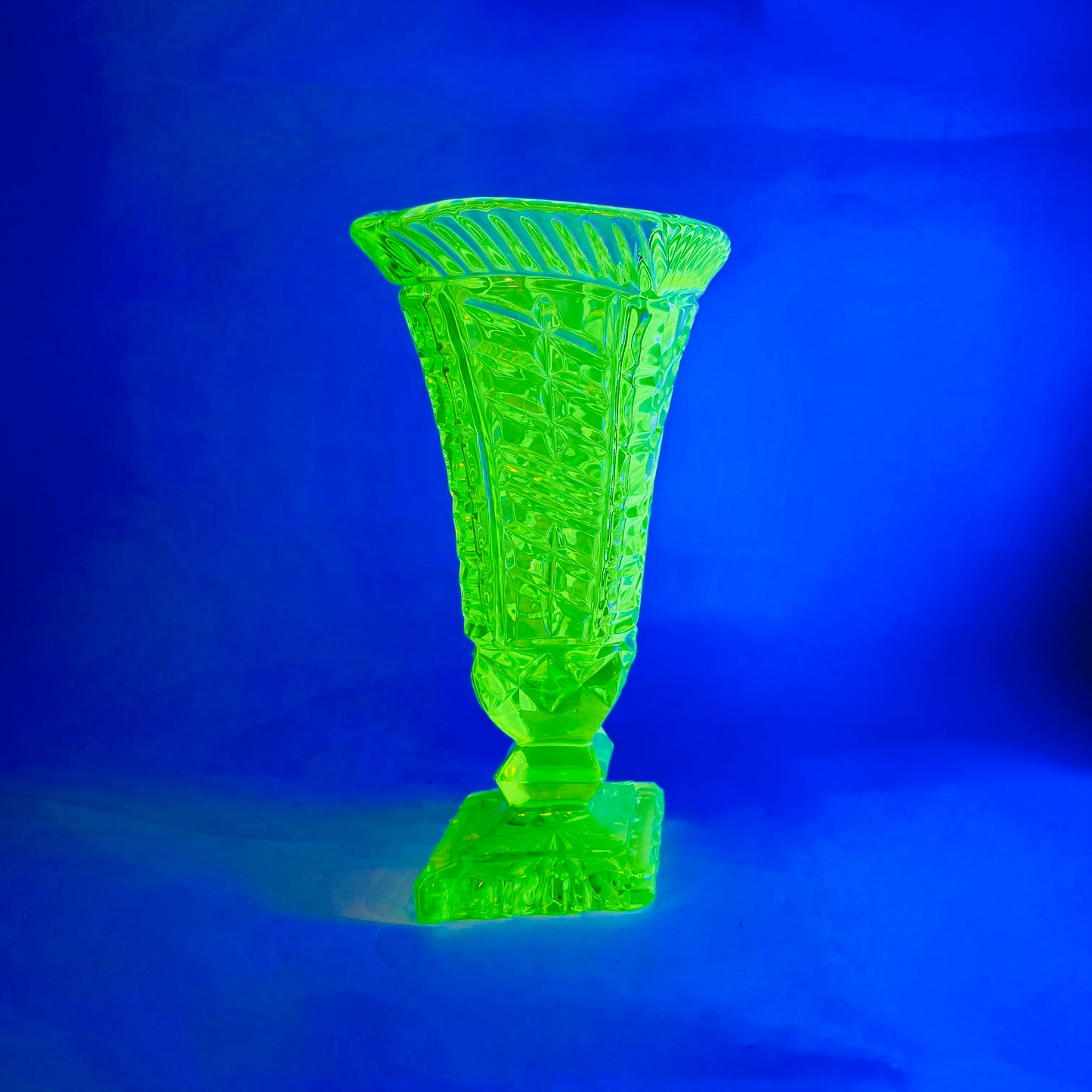 URANIUM GLASS FOOTED VASE