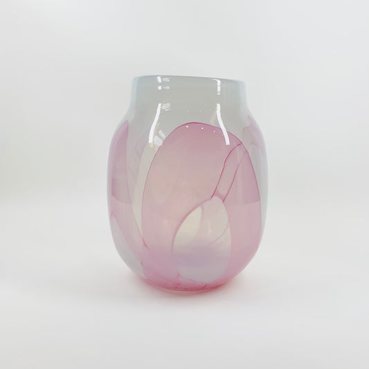 1980s MURANO MOUTH BLOWN PINK SWIRLS GLASS VASE