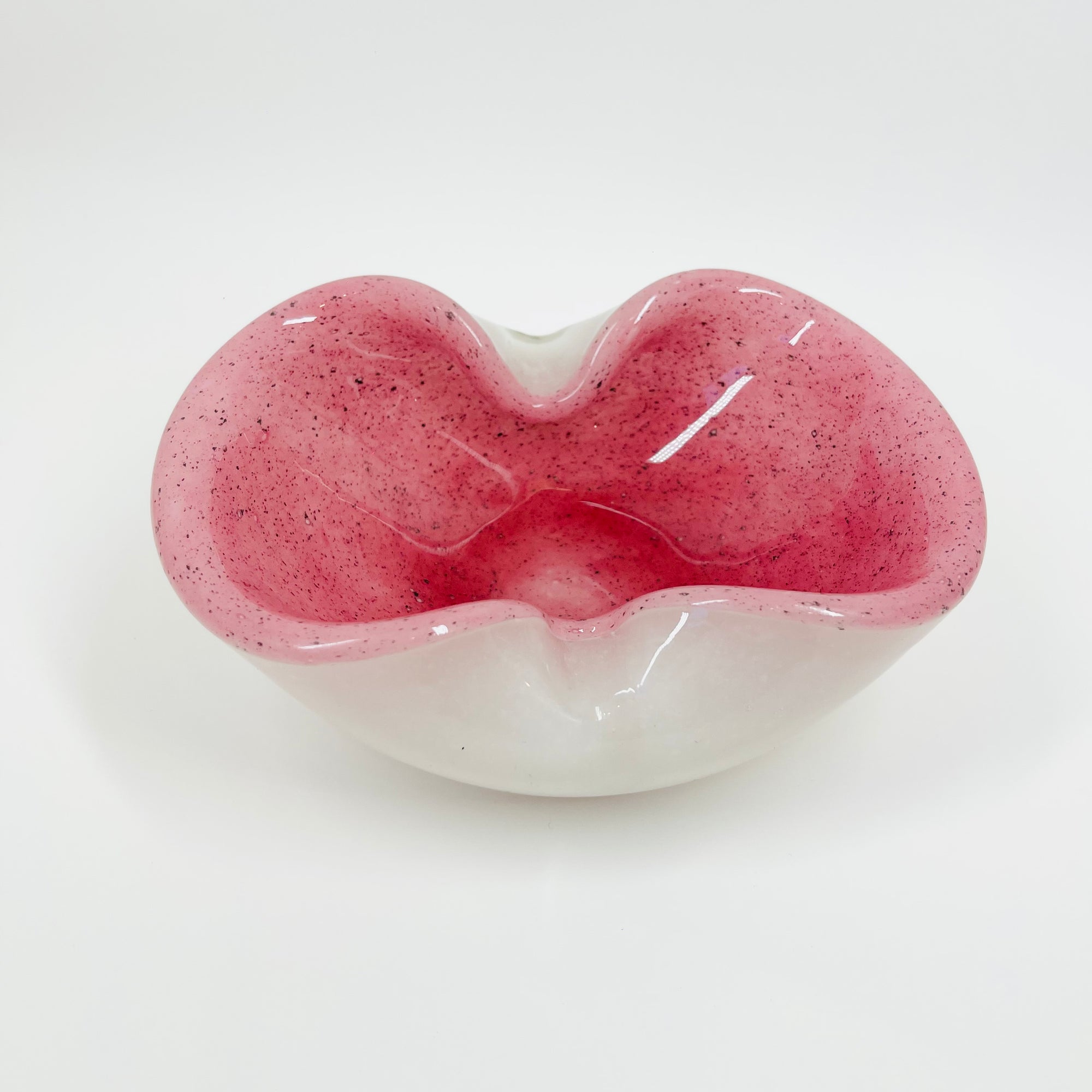 1950s MURANO PINK SPECKLED CASED WHITE OPALINE BOWL/ASHTRAY