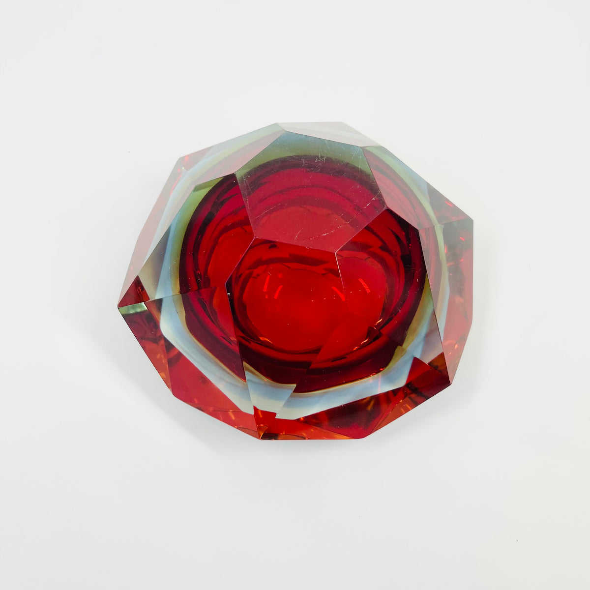 1950s MURANO MANDRUZZATO RUBY SOMMERSO DIAMOND FACETED GLASS BOWL