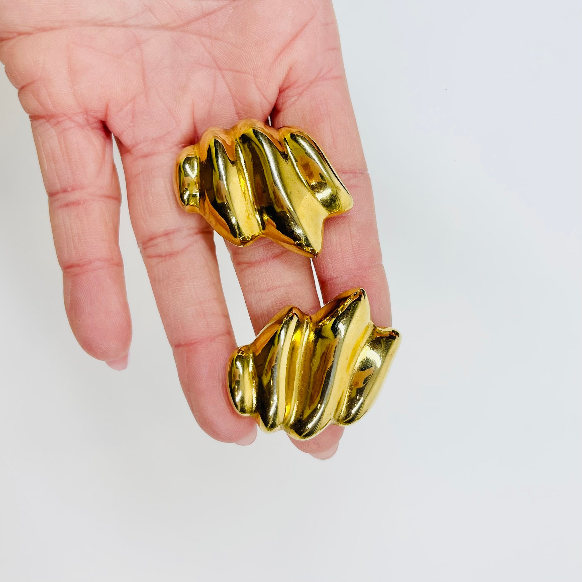 1991 GIVENCY GOLD WAVES KNOT CLIP ON EARRINGS