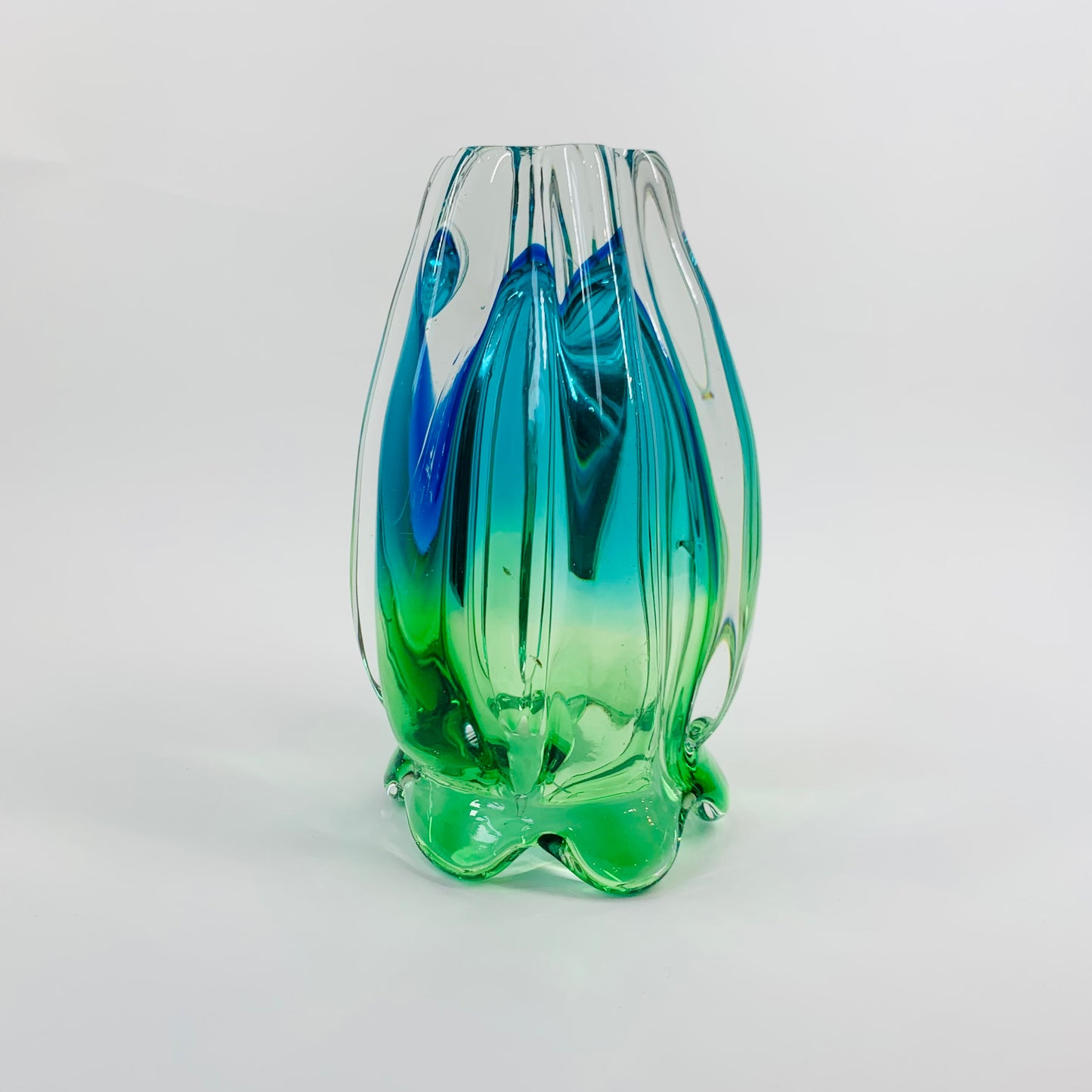 70s GREEN BLUE SOMMERSO PINCHED VASE