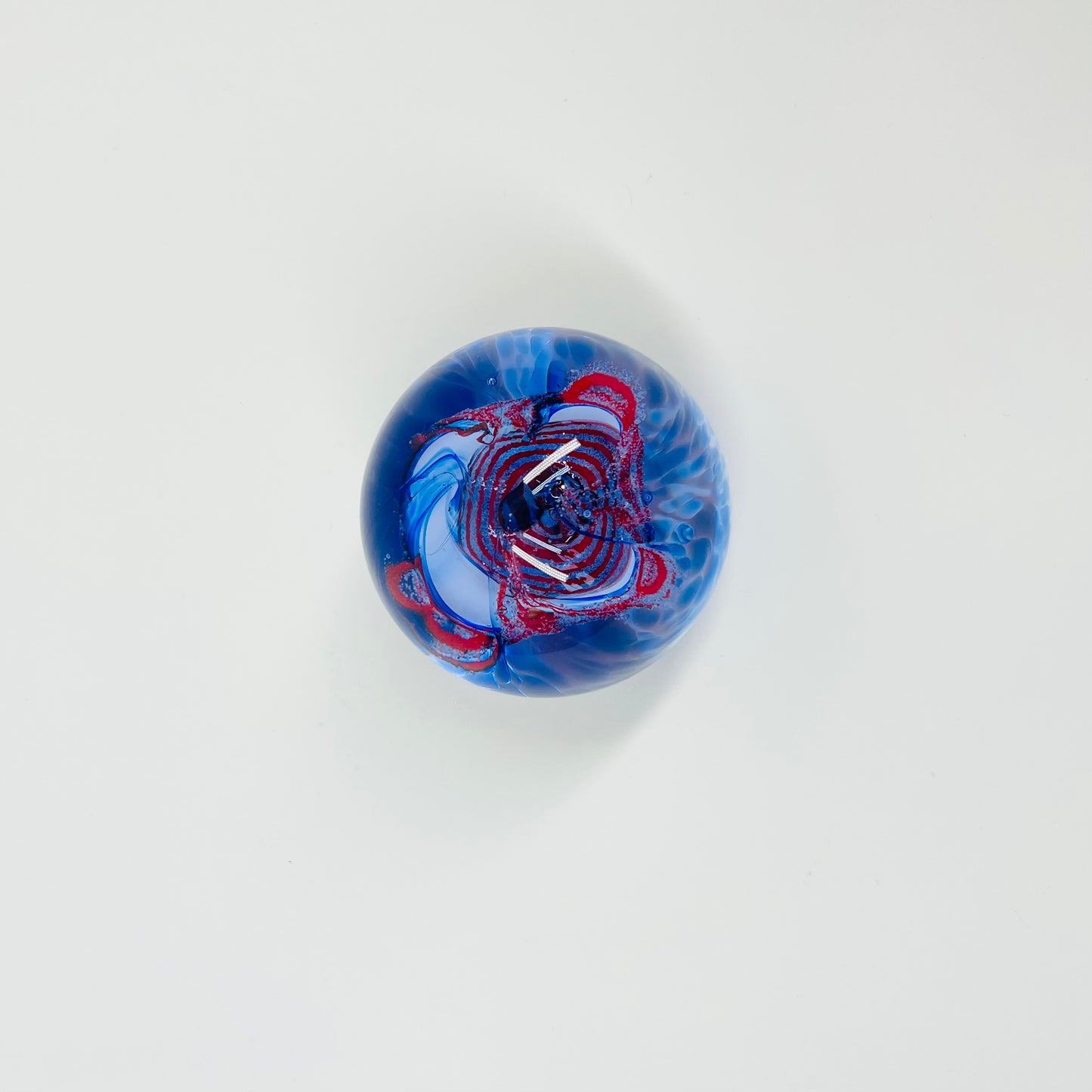 1980s MINI RED BLUE ART GLASS CAITHNESS PAPERWEIGHT