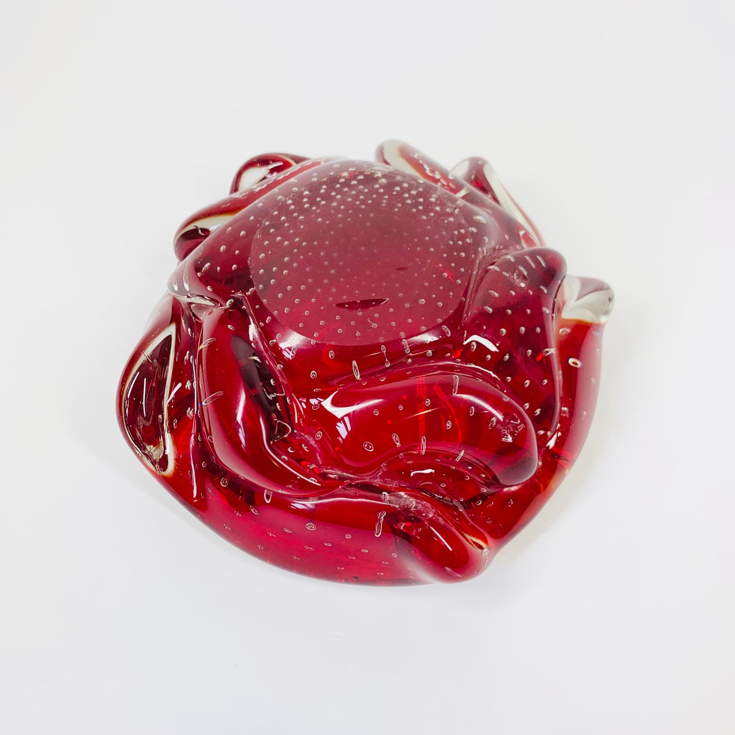 1950s MURANO RED BULLICANTE PINCHED BOWL/ASHTRAY