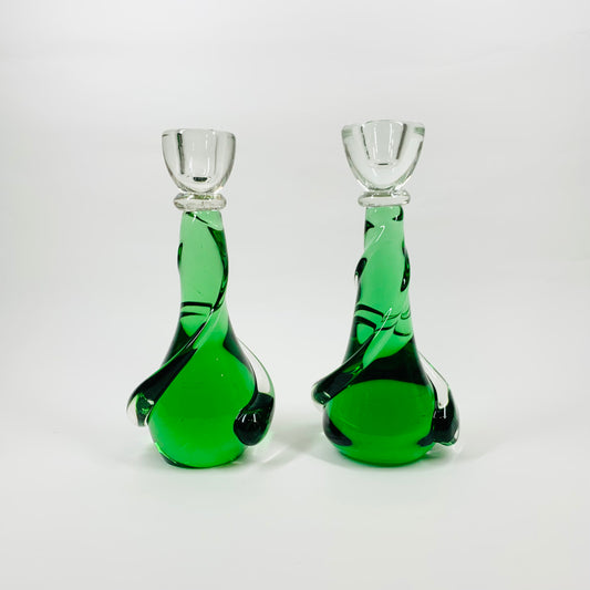 GREEN CANDLE HOLDERS