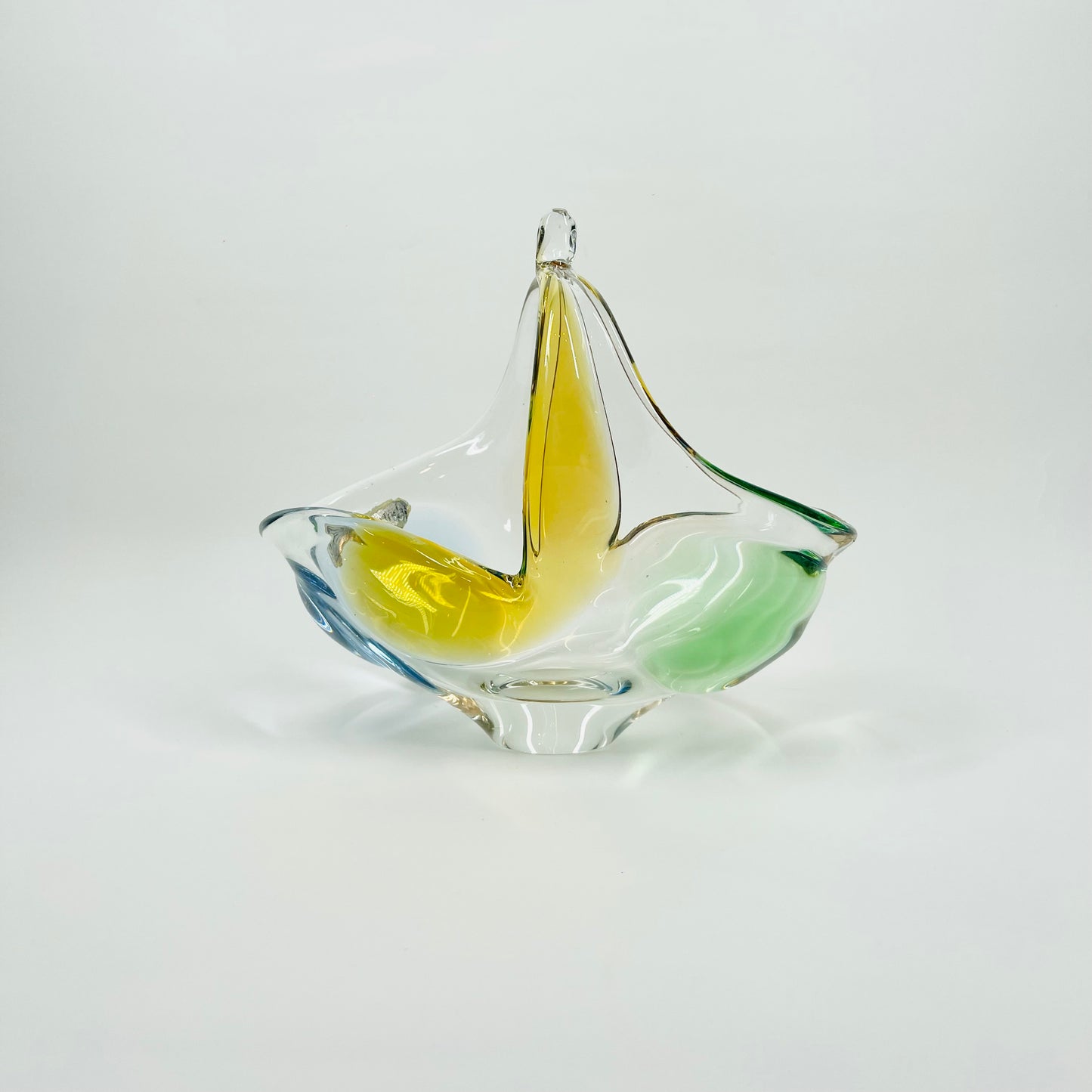 1950s RHAPSODY SERIES HARLEQUIN BOHEMIAN GLASS BASKET/VASE