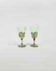 40s ETCHED GREEN SHOT GLASSES WITH SLEEVES