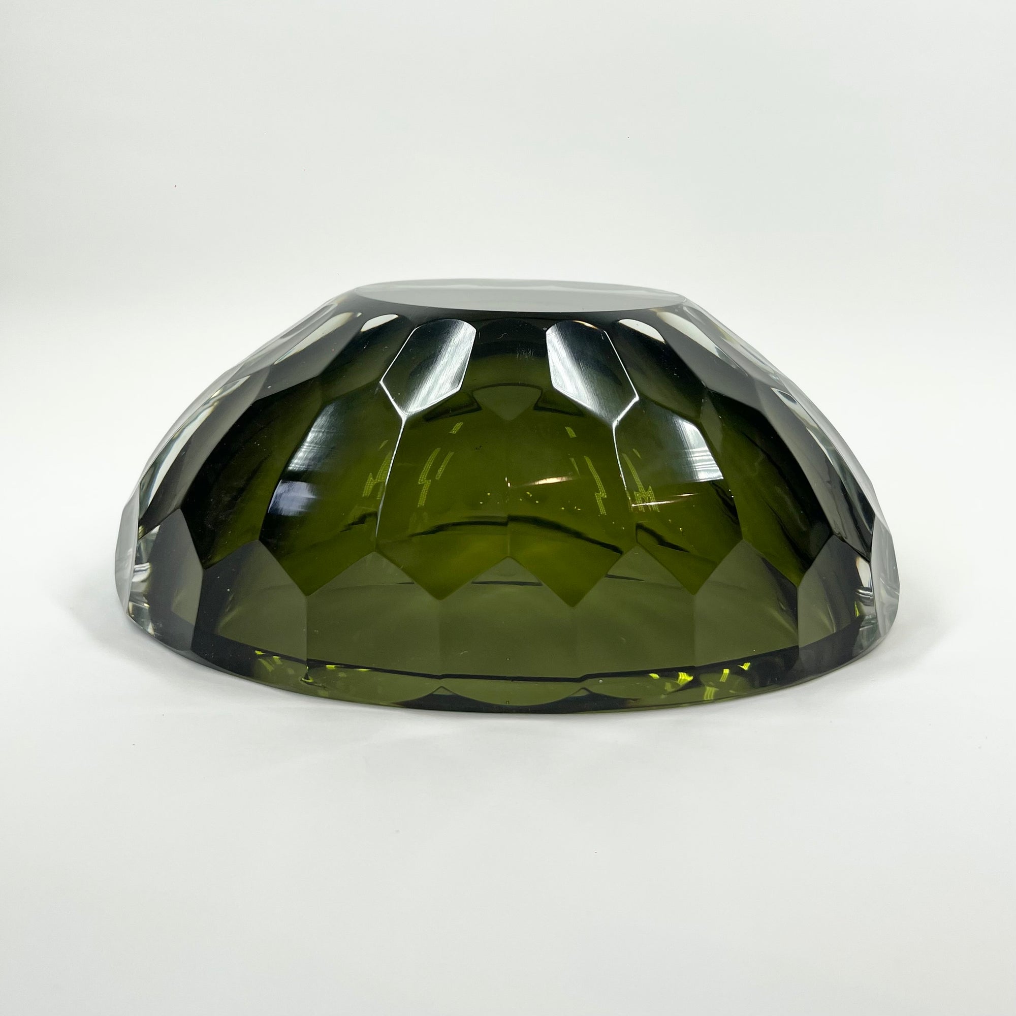 LARGE 1980s MURANO MANDRUZZATO OLIVE GREEN SOMEMRSO GLASS GEODE BOWL/ASHTRAY