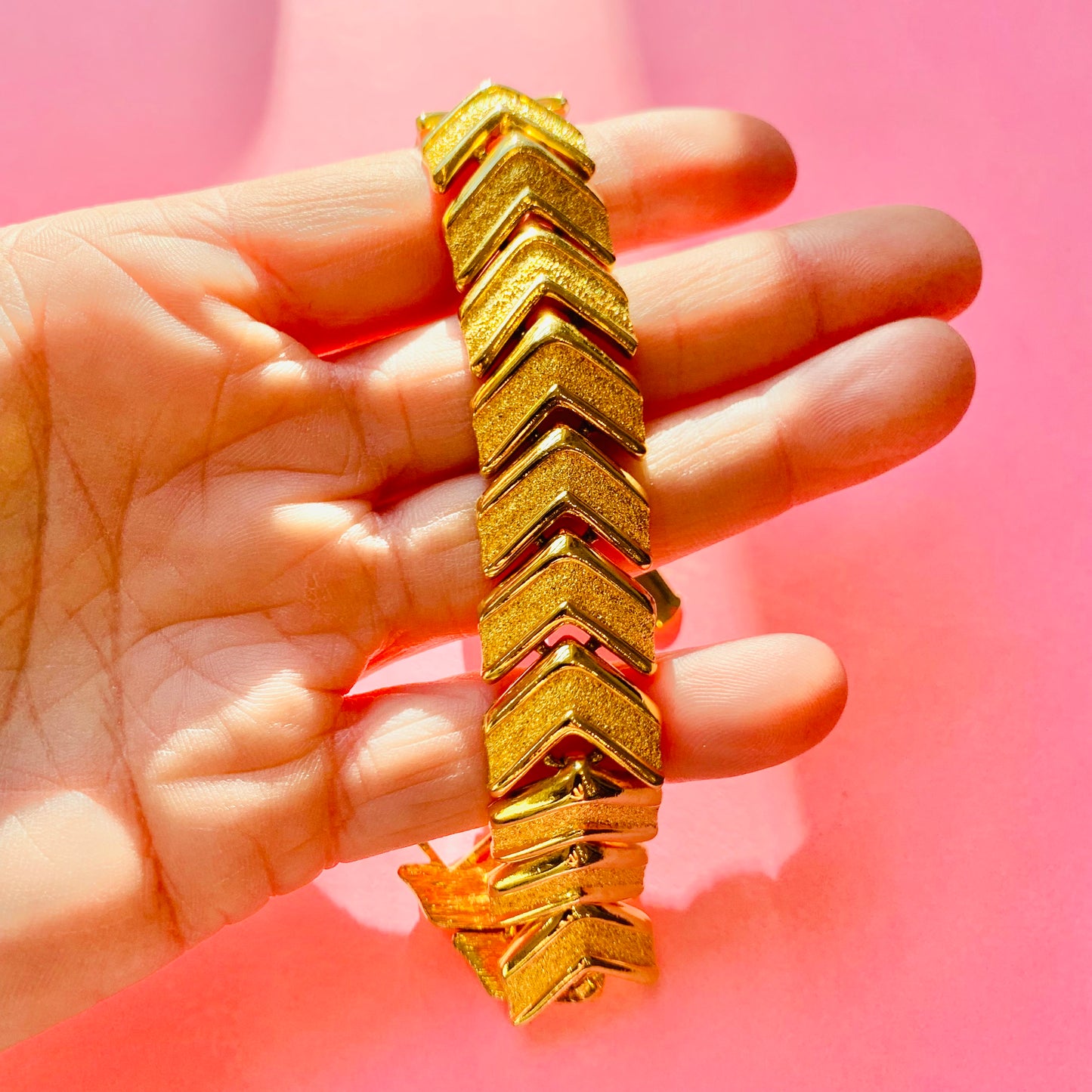 1950s JAPANESE MATTE TEXTURED GOLD PLATED CHUNKY BRACELET