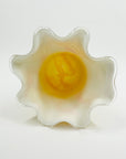 1970s ITALIAN CASED WHITE GLASS ORANGE SWIRLS RUFFLE RIM VASE