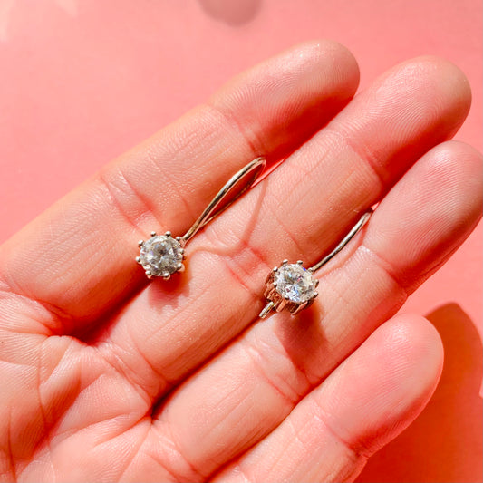 VINTAGE STERLING SILVER SOLITAIRE DROP EARRINGS