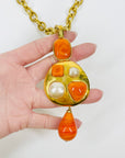 LIMITED EDITION 1993 CHANEL ORANGE PEARL GRIPOIX DROP PENDANT WITH FANCY LINKS NECKLACE