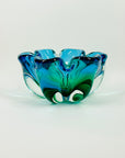 1970s JAPANESE HINERI GREEN BLUE HARLEQUIN SOMMERSO GLASS BOWL/ASHTRAY